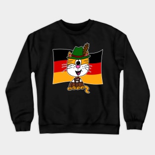 German Flag Cat Tyrolean Hat Lederhosen Germany Funny Crewneck Sweatshirt